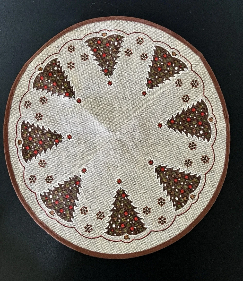 Nagel Piepmatz Christmas Tree Round Table Mat West Germany Jute Baumwolle VTG